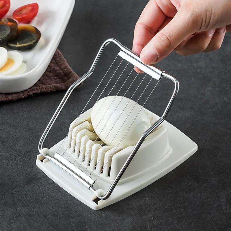 2-in-1 Stainless Steel Egg Cutter & Preserved Egg Slicer with Plastic Base