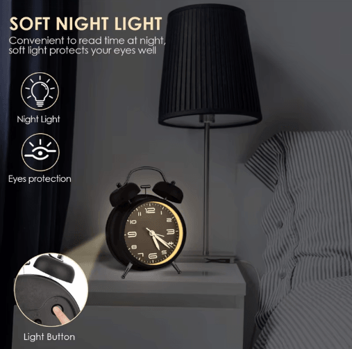 ClassicRing 4-Inch Twin Bell Loud Alarm Clock with Backlight