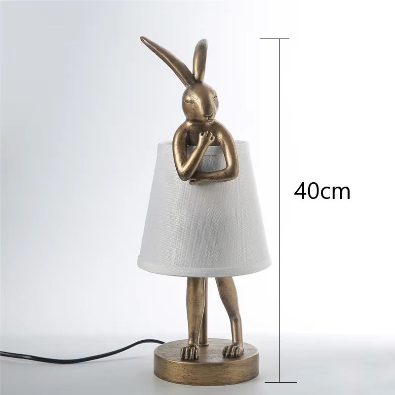 Nordic Rogue Rabbit Resin Table Lamp – Designer LED Table Light with Fabric Shade for Bedroom & Living Space