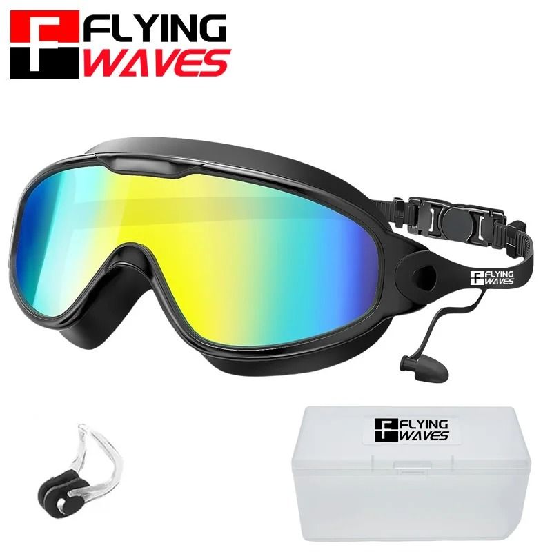 Large Frame Anti-Fog UV Protection Swim Goggles for Adults Wide View