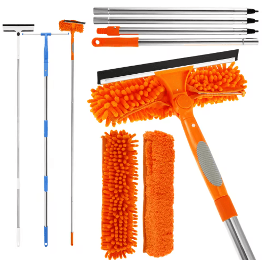 Extendable Window Cleaner Tool Set – 180° Rotatable Long Handle Window Mop & Squeegee