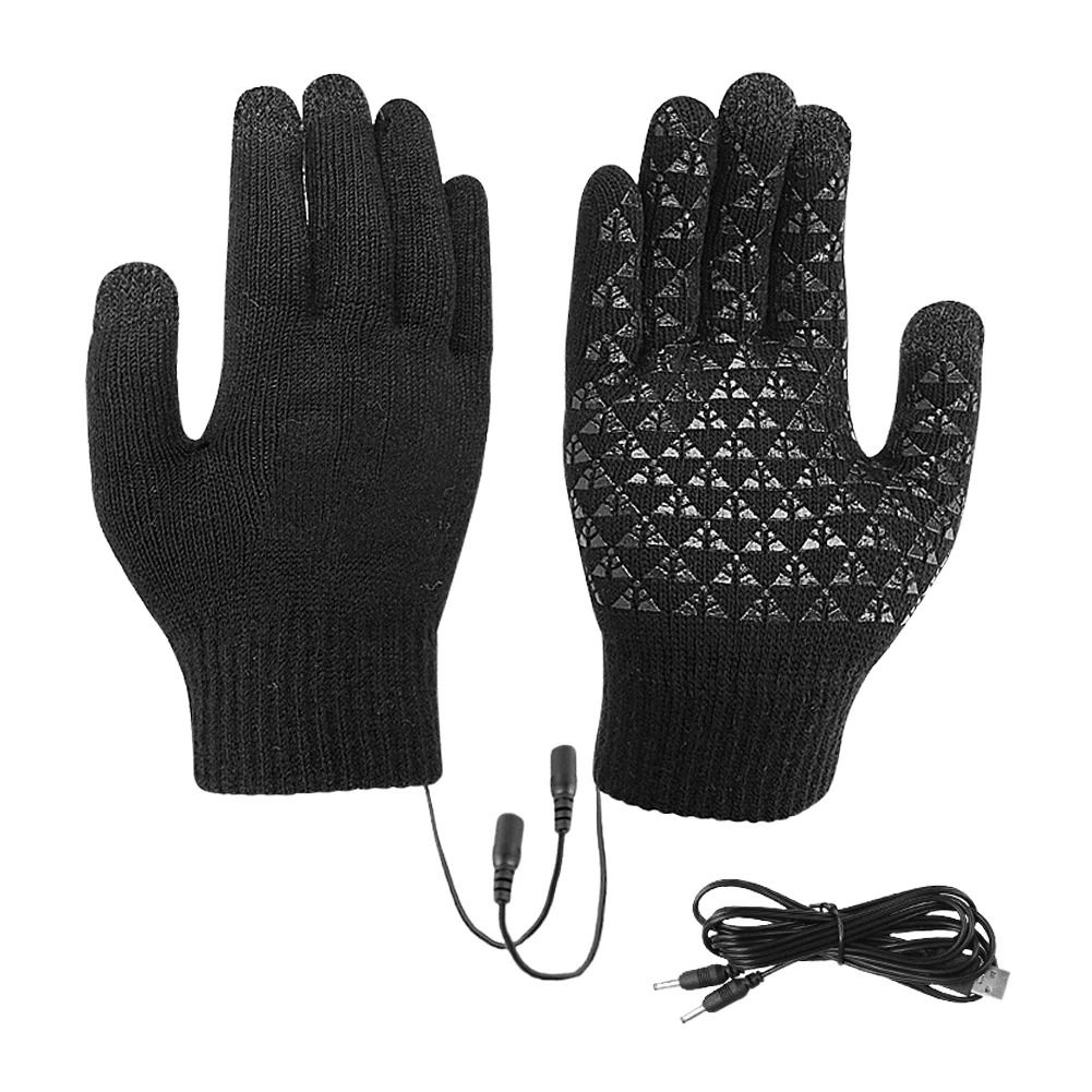 USB Electric Heated Full Finger Touch Screen Gloves Windproof Thermal Mitts