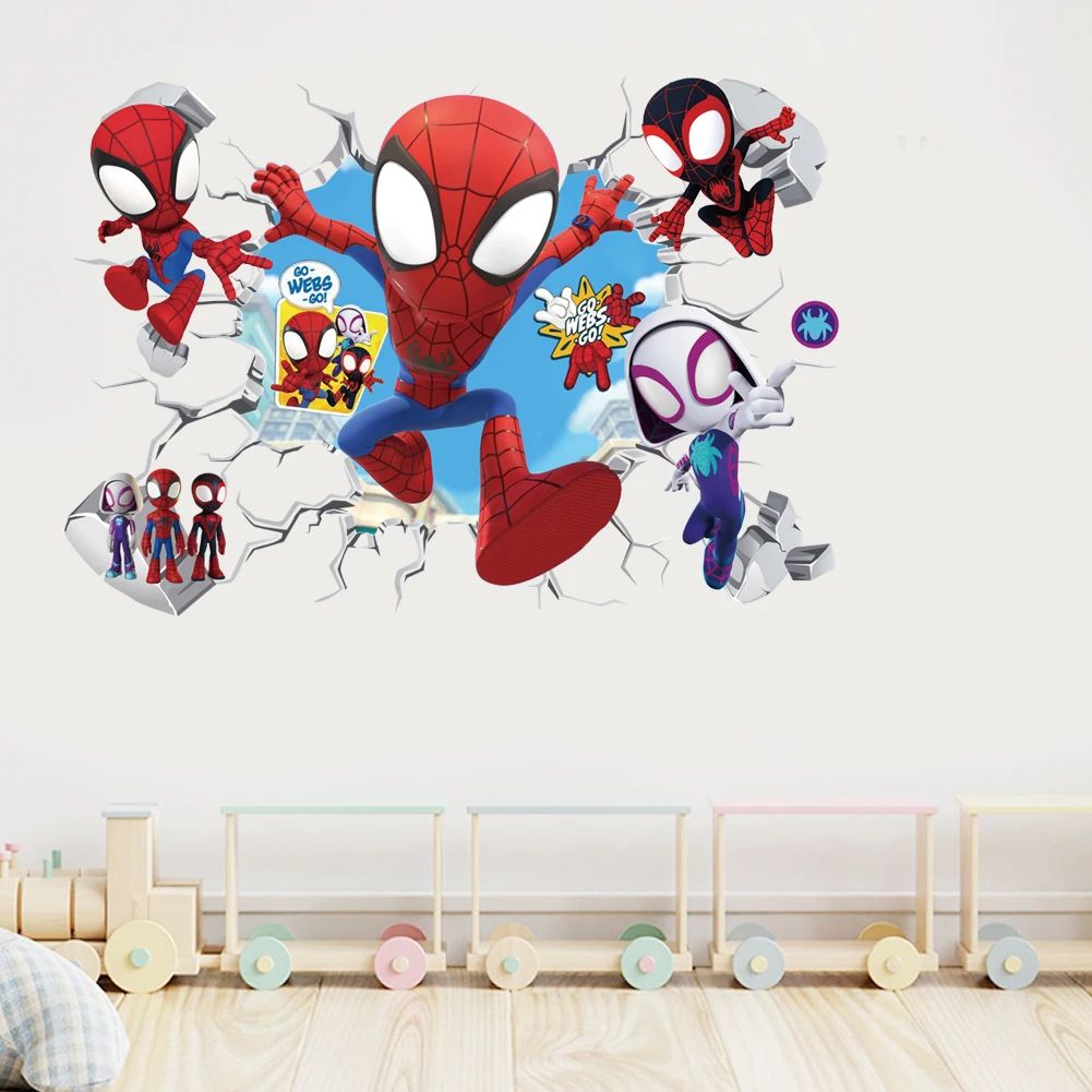 Cute Spiderman Wall Stickers for Kids Room Removable Cartoon Superhero Decor