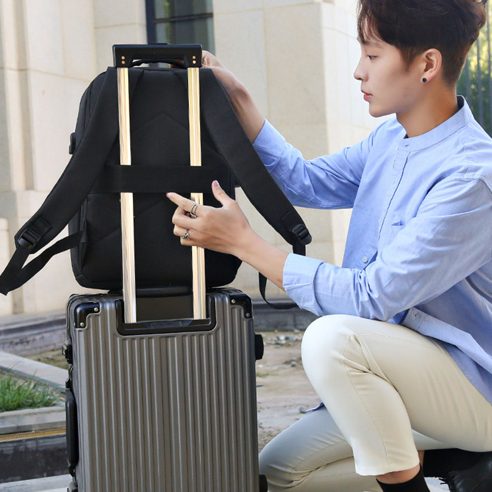 Men's Large Capacity Casual Backpack, Waterproof Zipper Daypack, Secure Password Lock & USB Charging Port Laptop Bag