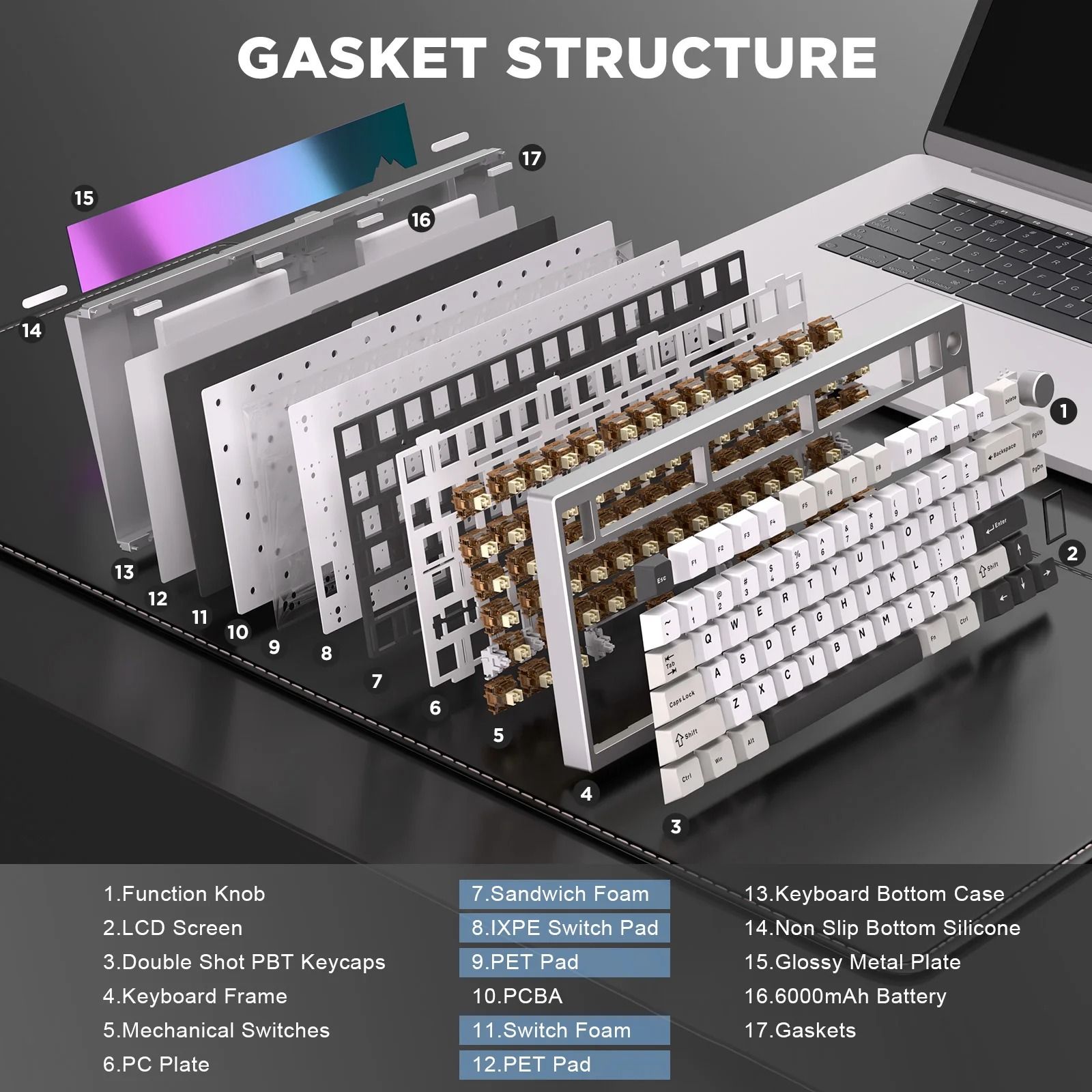 YUNZII AL80 Wireless Mechanical Keyboard Full Aluminum LCD Display