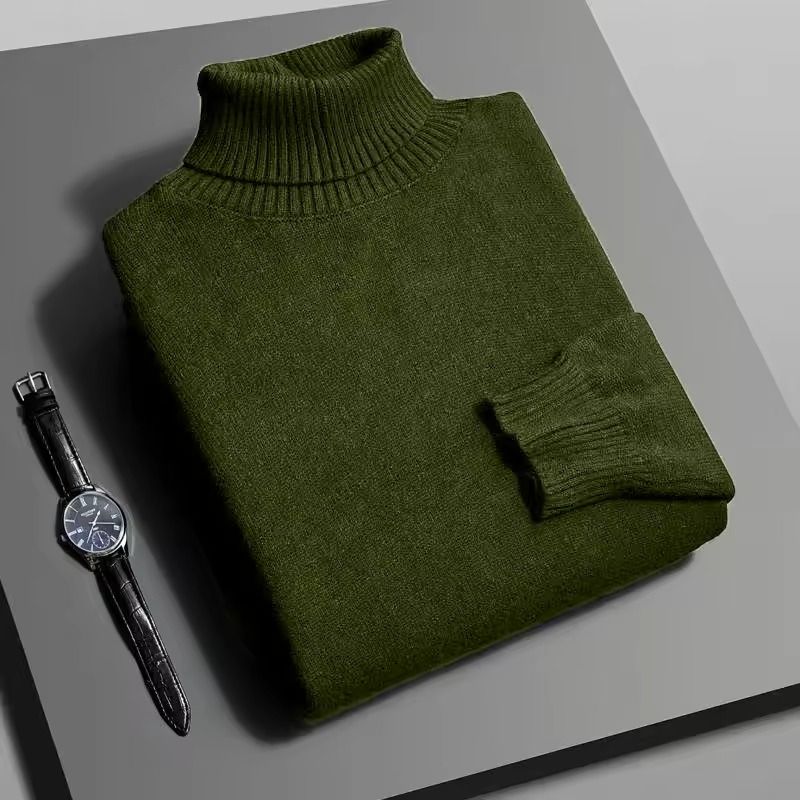 Mens Slim Fit Knitted Turtleneck Sweater with Long Sleeves and Anti-Pilling Fabric