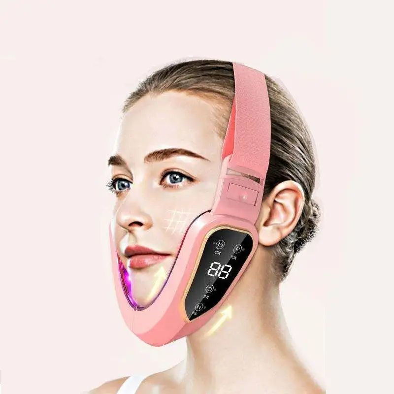 Facial Lifting Device, LED Photon Therapy V Face Slimming Vibration Massager for Double Chin Reduction & Skin Tighten