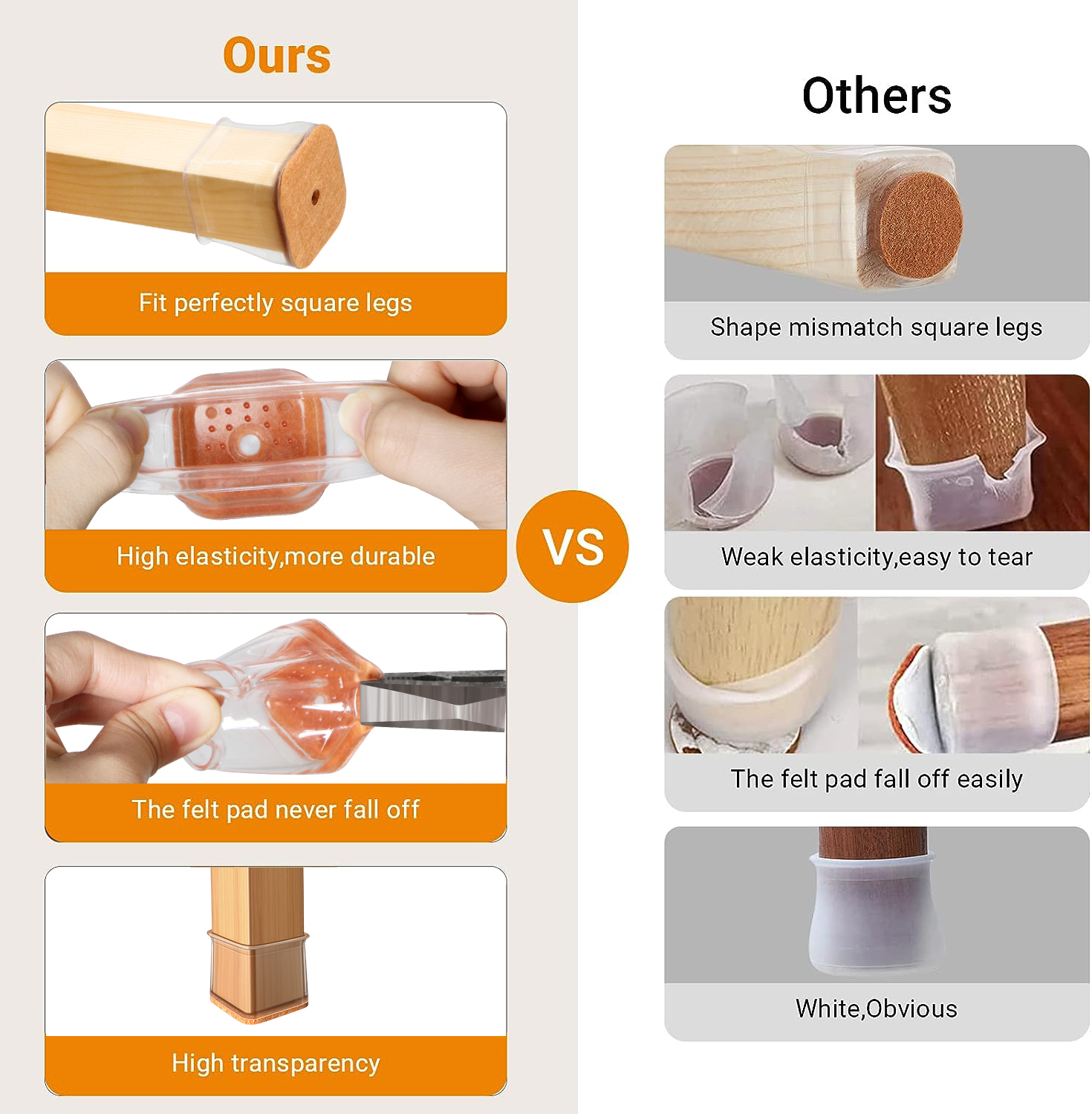 Silicone Chair Leg Floor Protectors for Hardwood Floors Non Slip Furniture Pads Square Chair Leg Caps