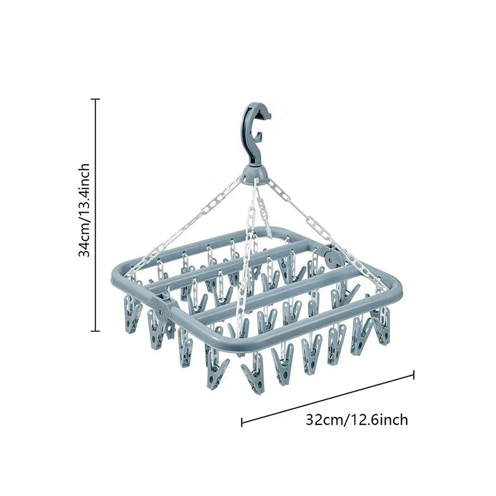 Foldable Clothes Drying Hanger with Multi Clips