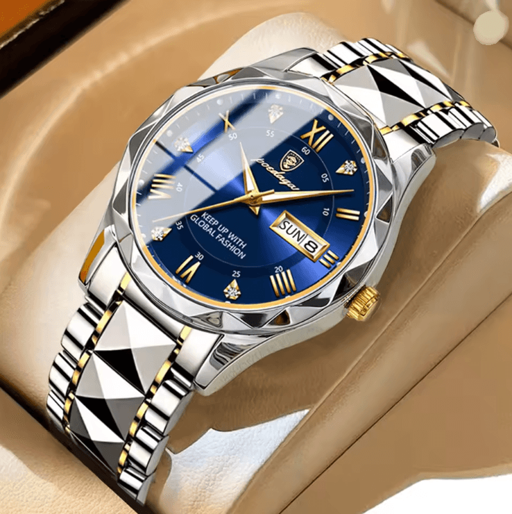 PrestigeTime Luxury Stainless Steel Mens Watch with Luminous Dial and Waterproof Design