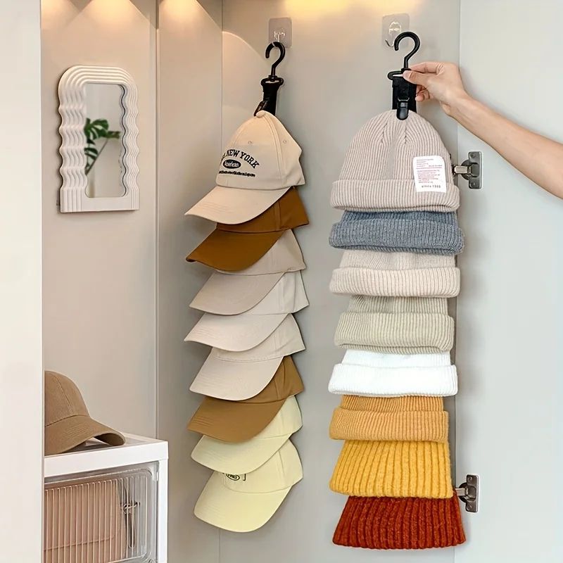 Premium Space-Saving Hat Organizer & Baseball Cap Holder – 8-Clip Closet Storage Rack