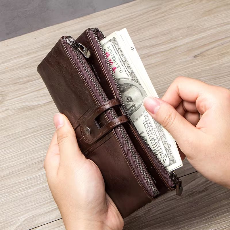 CONTACT'S Genuine Leather Men Clutch Wallet with Zipper Coin Pocket