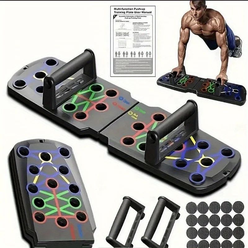 Foldable Push Up Board Training System with Color-Coded Positions and Comfort Handles