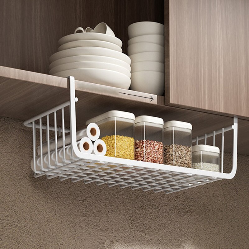Hanging Iron Net Basket for Storage, Large Capacity Under Cabinet Wall Basket, Kitchen Tools Organizer