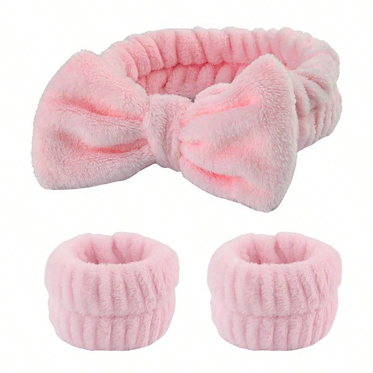 Coral Fleece Makeup Headband and Wrist Washband Set – High Elastic Facial Hair Band & Wrist Bands