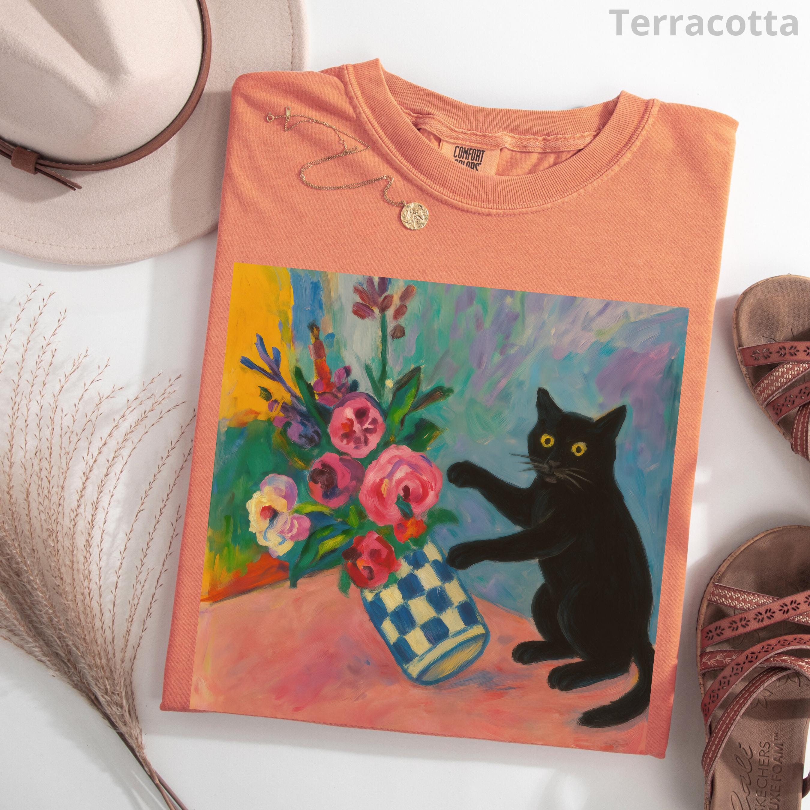 Funny Black Cat Art Shirt Matisse Inspired Kitty Lover Graphic Tee