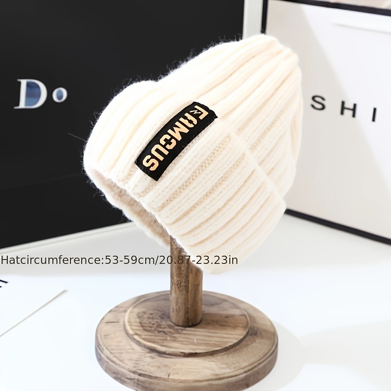 Breathable Chic Women's Knit Beanie - Stretchy Acrylic Fiber Ear-Warming Winter Hat with Long Label Design