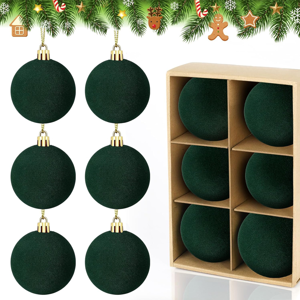 Plush Flocked Hanging Balls for Holiday Decor, Velvet Christmas Tree Ornaments, Christmas Decoration Clearance Set