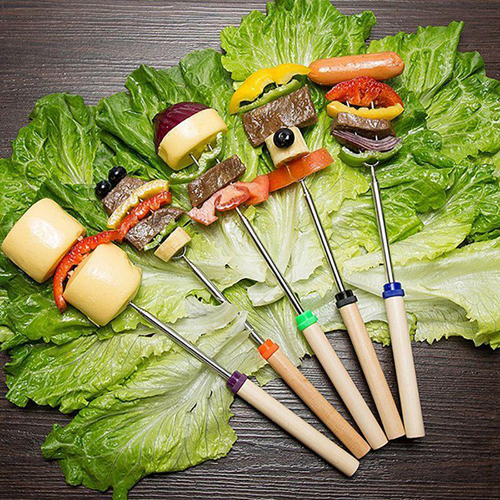 Extendable Stainless Steel Marshmallow Roasting Sticks With Wooden Handle, 8 Pcs
