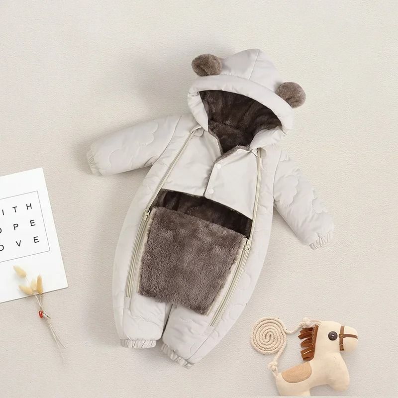 Thickened Fleece-Lined Bear Romper Snowsuit