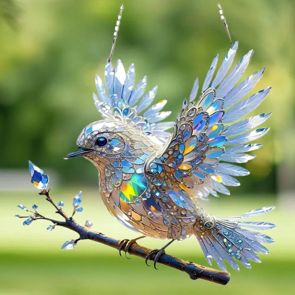 Stained Glass Bird Ornament for Windows & Natural Light Reflections