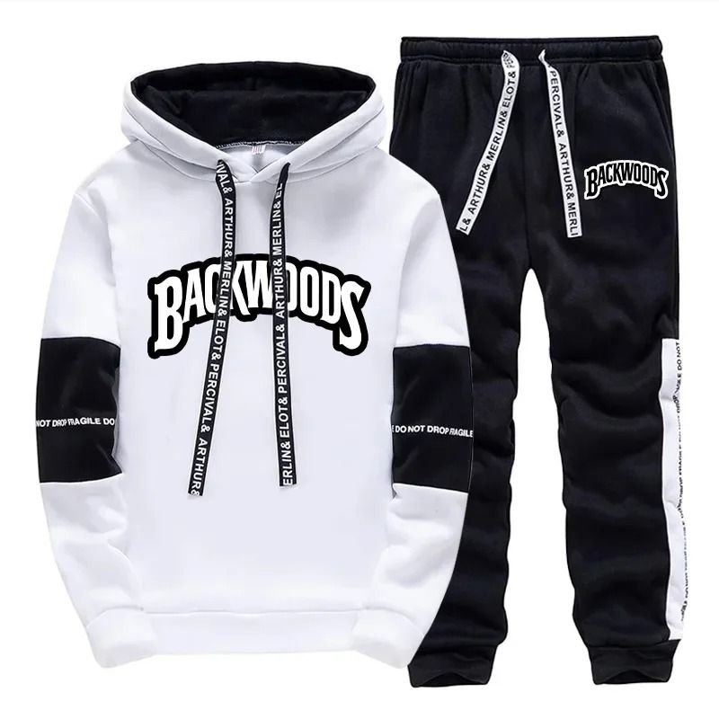 Mens Casual Tracksuit Print Sweatshirt and Sweatpants Set