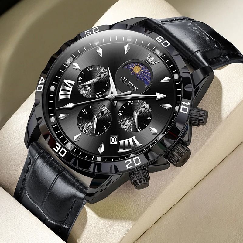 Mens Moon Phase Skeleton Watch with Luminous Hands