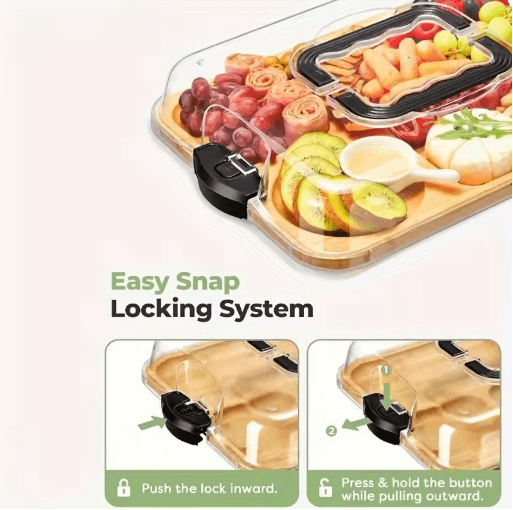 Natural Bamboo Cheese Tray with Snap On Acrylic Lid Elegant Charcuterie Platter