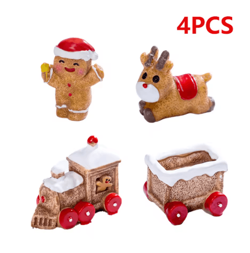 Mini Christmas Ornament Dollhouse Figures Gingerbread Man and Snowman Micro Landscape Decor