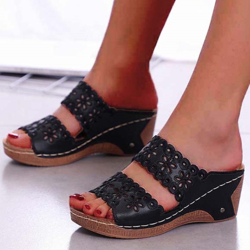 Stylish Summer Women Shoes Sandals, Non-Slip Slip On Wedge Sandals, Retro Ladies Footwear & Casual Women Slippers