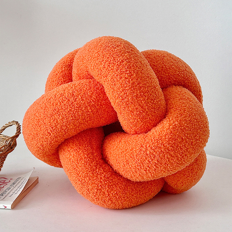 Single-Standed Knotted Ball Pillow, Lamb Velvet Sofa Cushion, Bed Backrest