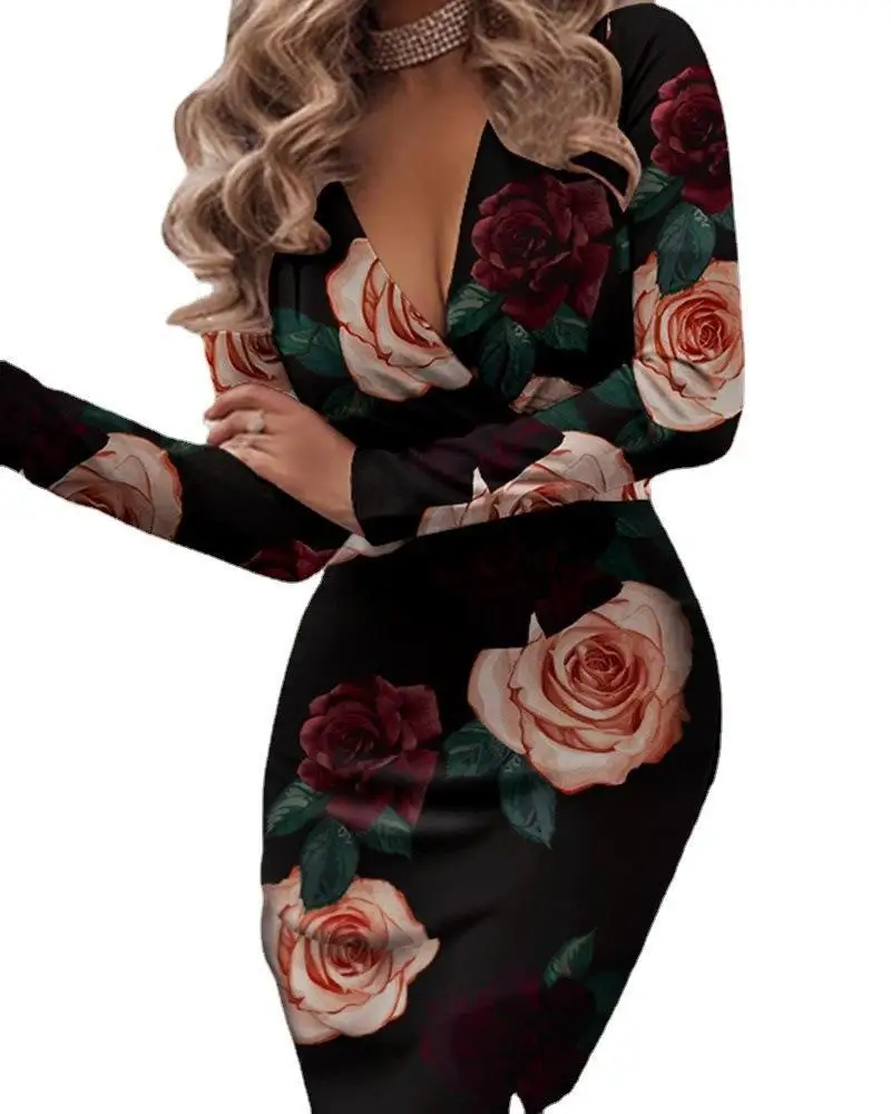 Polyester Fiber Knee-Length Dress, Autumn Winter Women's Fashion, Full Sleeve Stylish Wear