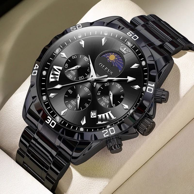 Mens Moon Phase Skeleton Watch with Luminous Hands