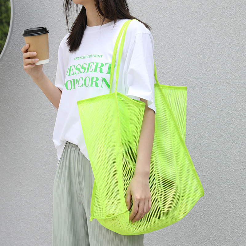 Womens Mesh Beach Tote Large Capacity Summer Travel Shoulder Bag