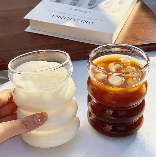 RippleWave Transparent Drinking Glass – Creative Wave Iced Coffee Tumbler