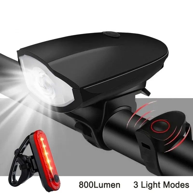 USB Rechargeable Bicycle Light Set Front and Rear with Horn