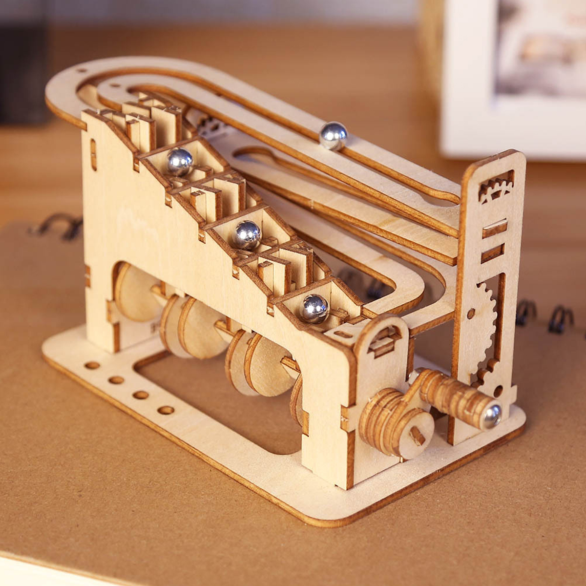 3D Spiral Marble Run Wooden Puzzle Model Kit DIY Mechanical Building Puzzle for Teens