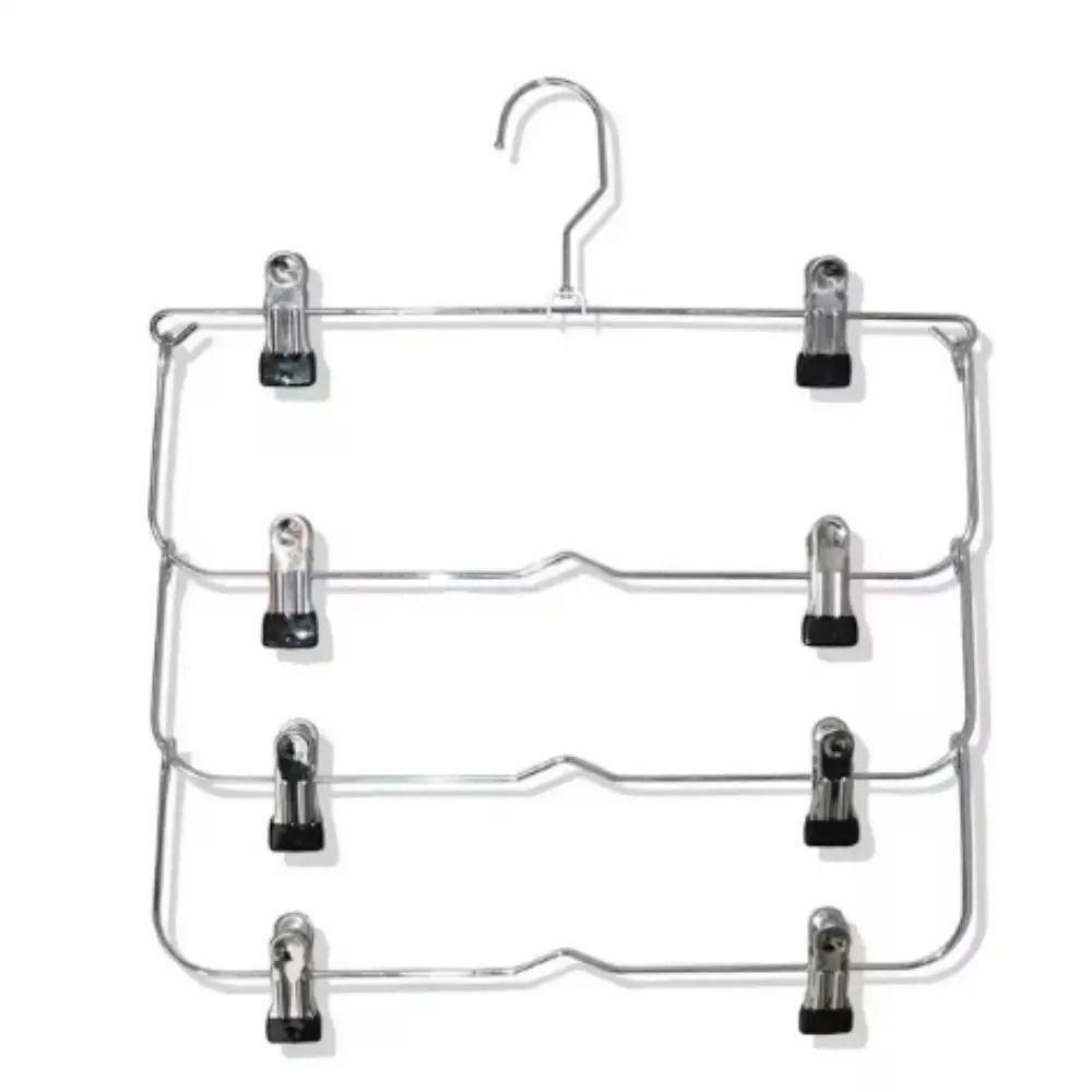 4 Tier Stainless Steel Pants Hanger Non Slip Skirt Rack with Adjustable Clips