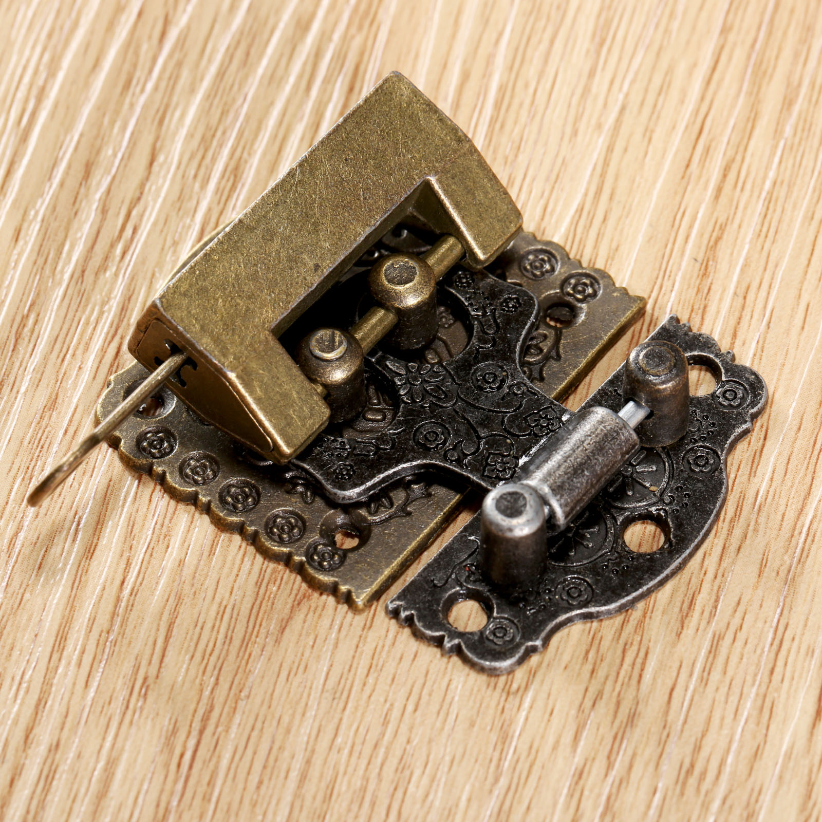 Vintage Chinese Brass Lock Latch Set for Wooden Boxes and Cabinets