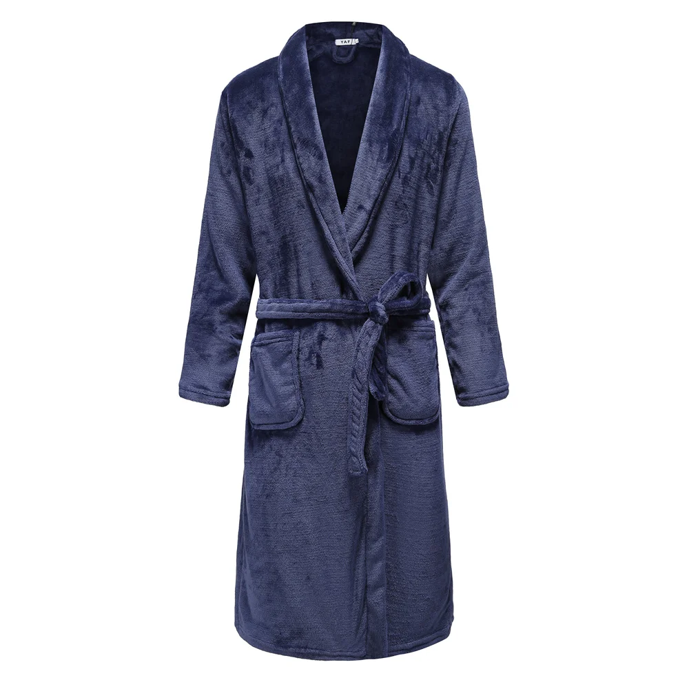 Plush Warm Flannel Kimono, Winter Thick Couple Robe, Coral Fleece Sleepwear, Bathrobe Gown with Pocket