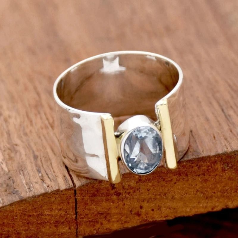 Elegant Wide Band Zirconia Ring for Women with Bold Geometric Style and Vintage Charm