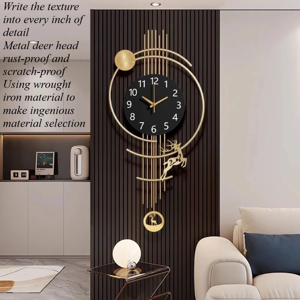 Ambient Light Deer Swinging Wall Clock Metal Design
