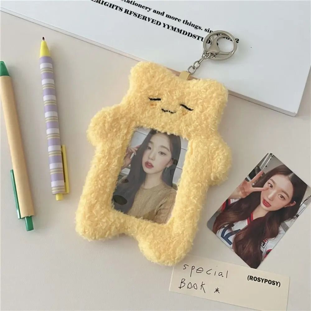 Cute Plush Photocard Holder Cartoon Keychain Photo Card Case