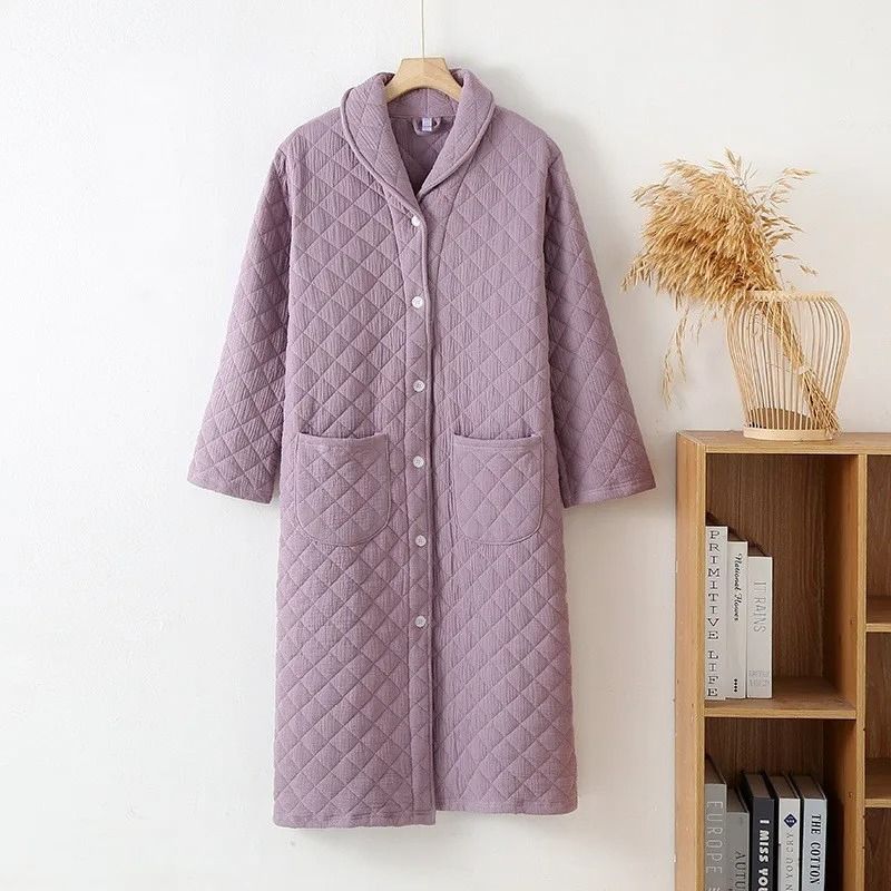 Winter Cotton Padded Dressing Gown Long Sleeve Warm Womens Home Robe