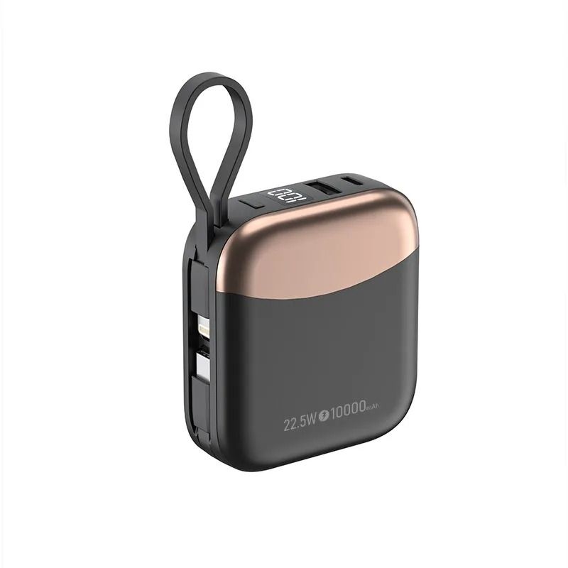 Mini Palm Power Bank – 10000mAh Ultra-Compact External Battery with 22.5W Fast Charge & Built-In Cables