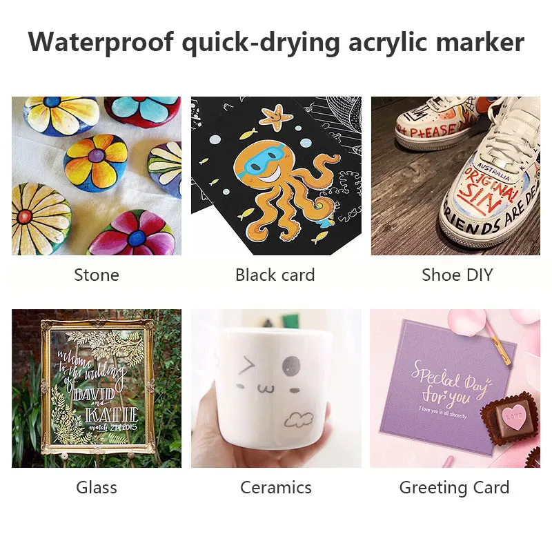 Waterproof Acrylic Marker Pen Set, DIY Brush Tip Drawing Paint Marker, Art School Supplies Stationery Kit