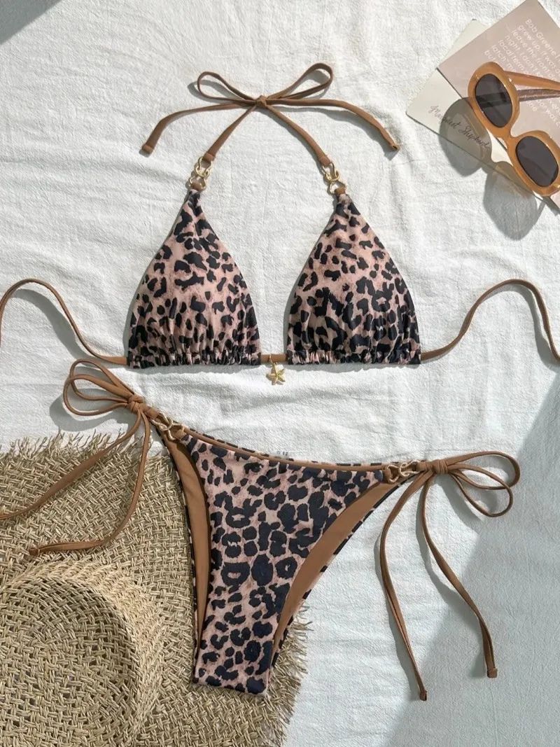 Leopard Print Halter Bikini Set