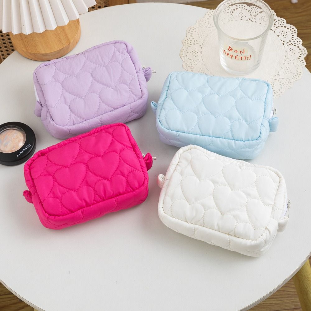 Fashion Mini Cosmetic Pouch, Cute Student Travel Storage Bags, Large Capacity Love Heart Design, Women Clutch Handbags