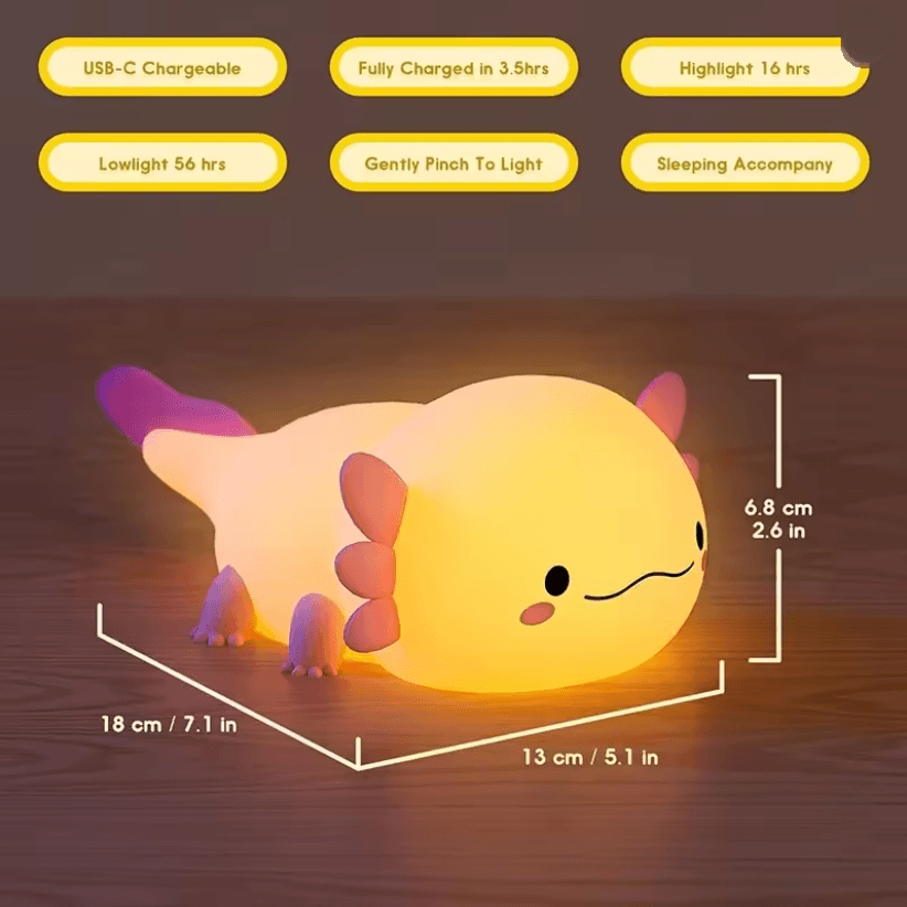 LunaLumi Axolotl Touch Rechargeable Night Light