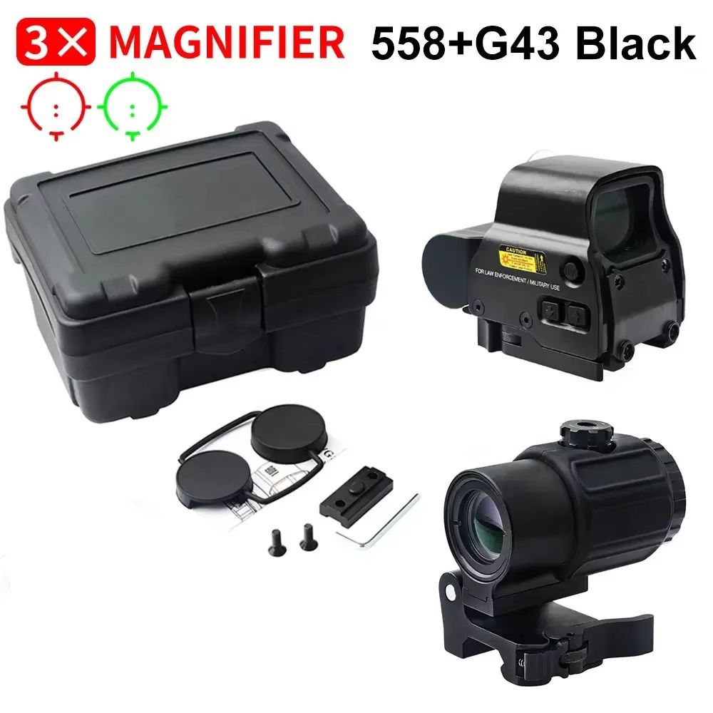 Tactical 558+G43 Holographic Red Dot Sight with 20mm Rail Mount & Quick Detach Lever – Hunting & Airsoft Optic